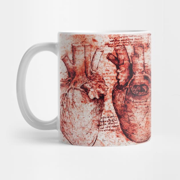 Heart And Its Blood Vessels. Leonardo Da Vinci Anatomy Drawings in Red by BulganLumini